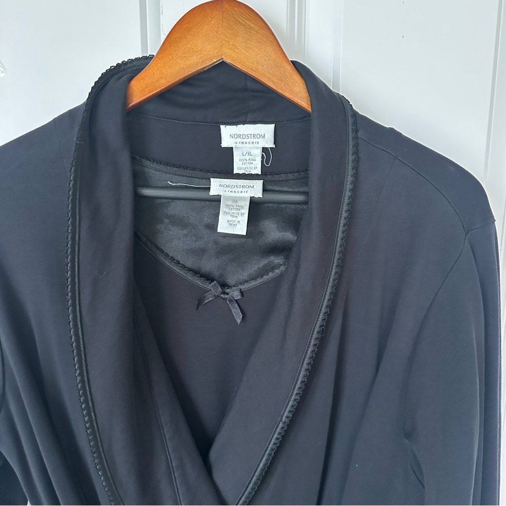 VTG Nordstrom 100% Pima Cotton L XL Sleep Night Robe Dark Blue Bath Soft Lounge - Picture 5 of 9